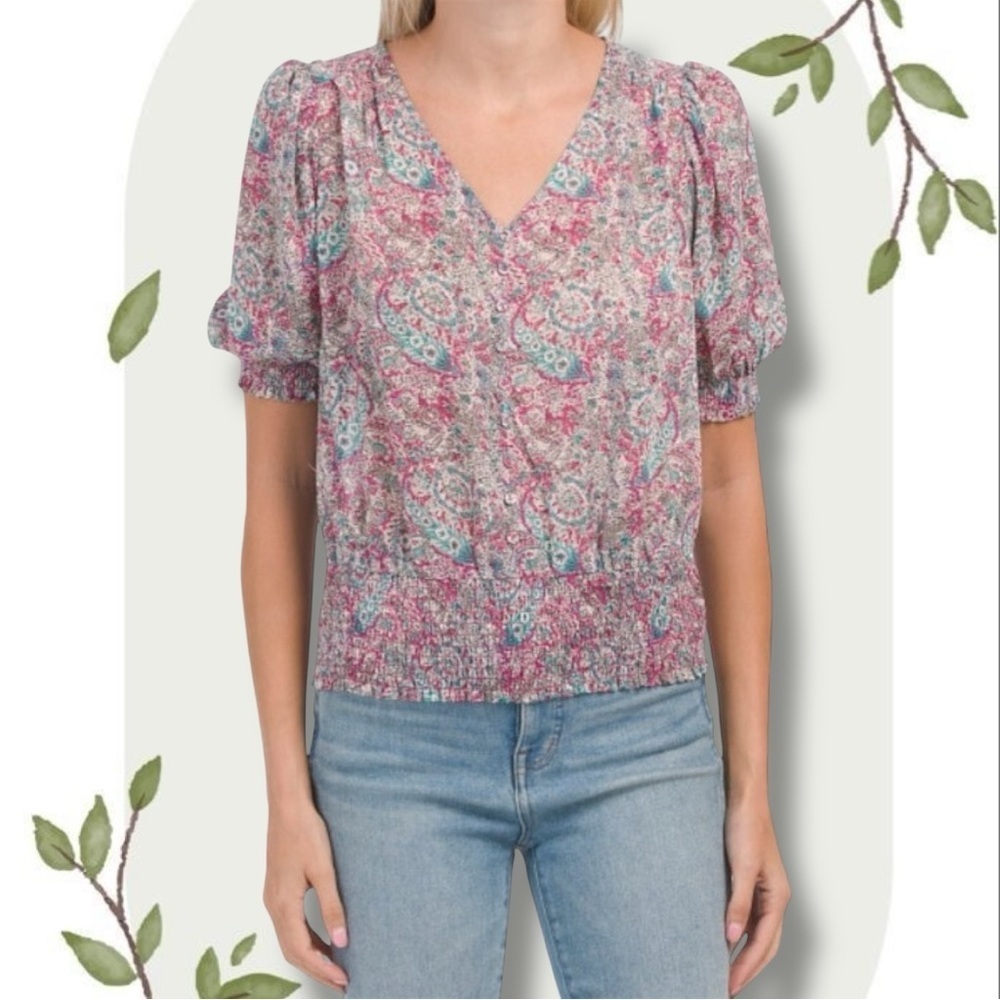 Madison d’ Amelie Anthropologie Floral Paisley Smocked Blouse Top- Size Small